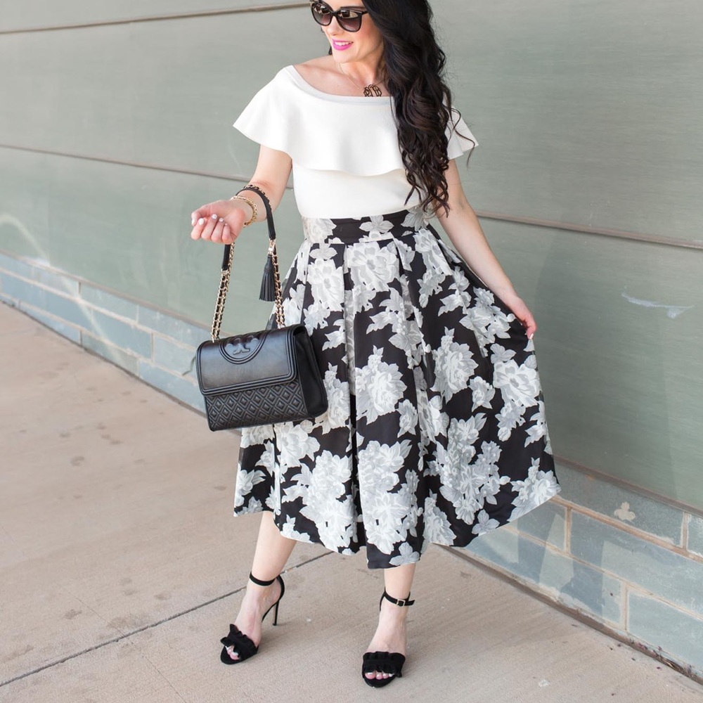 ELIZA J Floral Print Organza Midi Skirt, 6